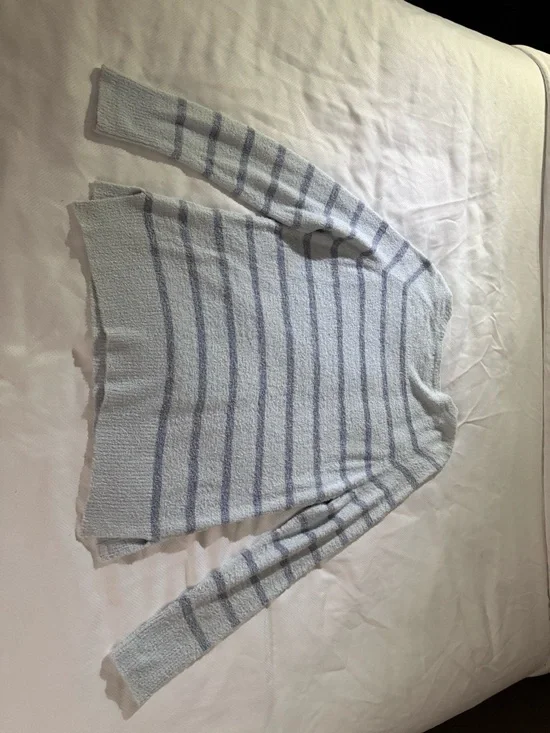 Barefoot Dreams Cozy Light Blue Stripe Women's Sweater - Picture 3 of 5